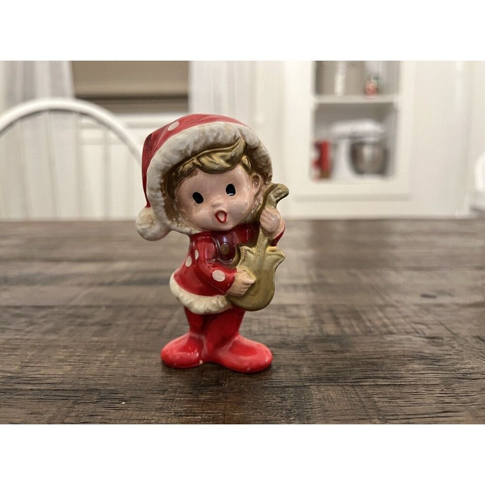 Vintage Inarco Ceramic Pixie Elf Playing Instrument Christmas Holiday Japan